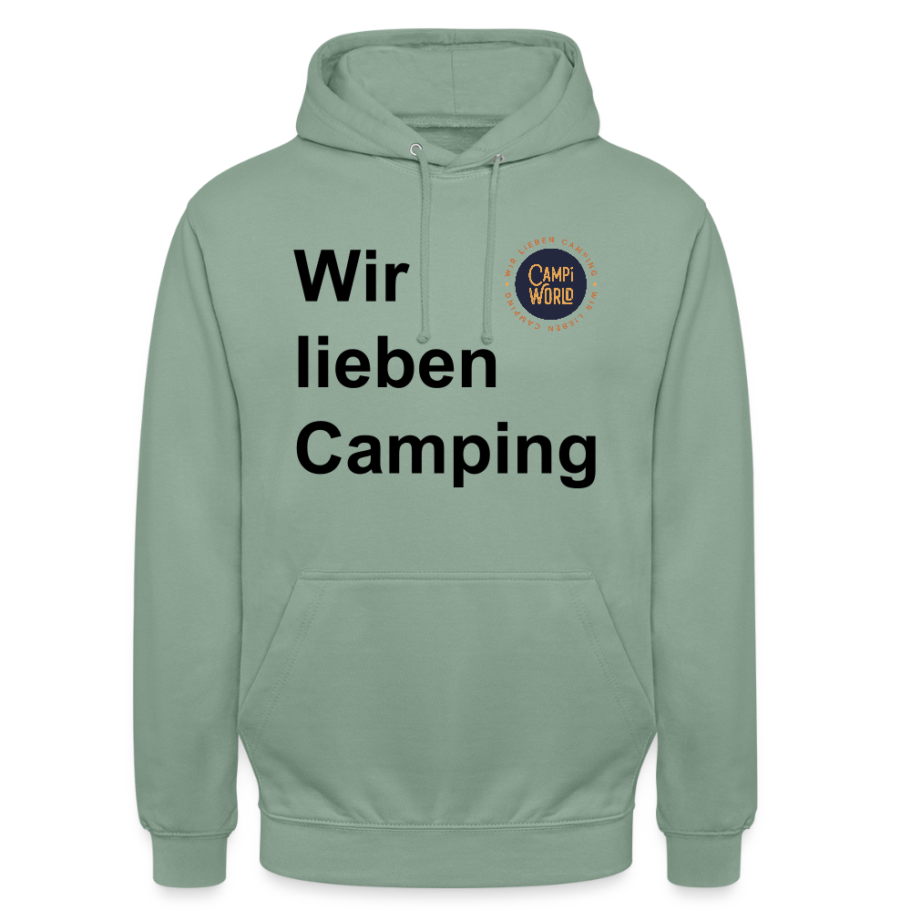 Unisex Hoodie "Wir lieben Camping" - Graugrün