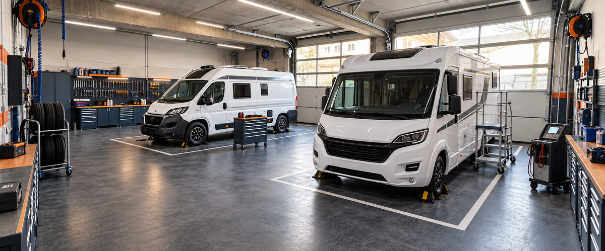 Campiworld Werkstatt mit Reisemobilen und Campervan