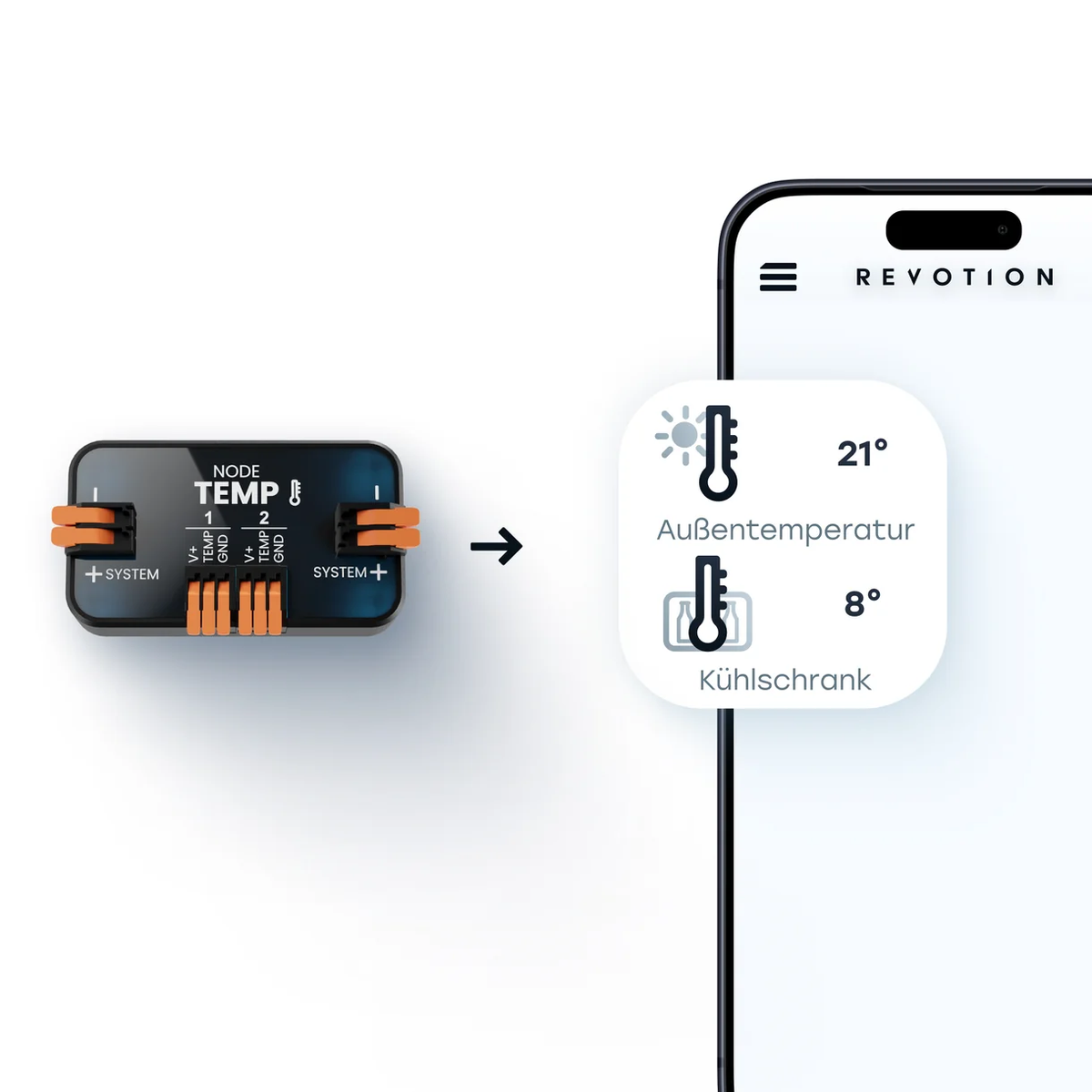 REVOTION NODE Temp Temperaturanzeige in der REVOTION App