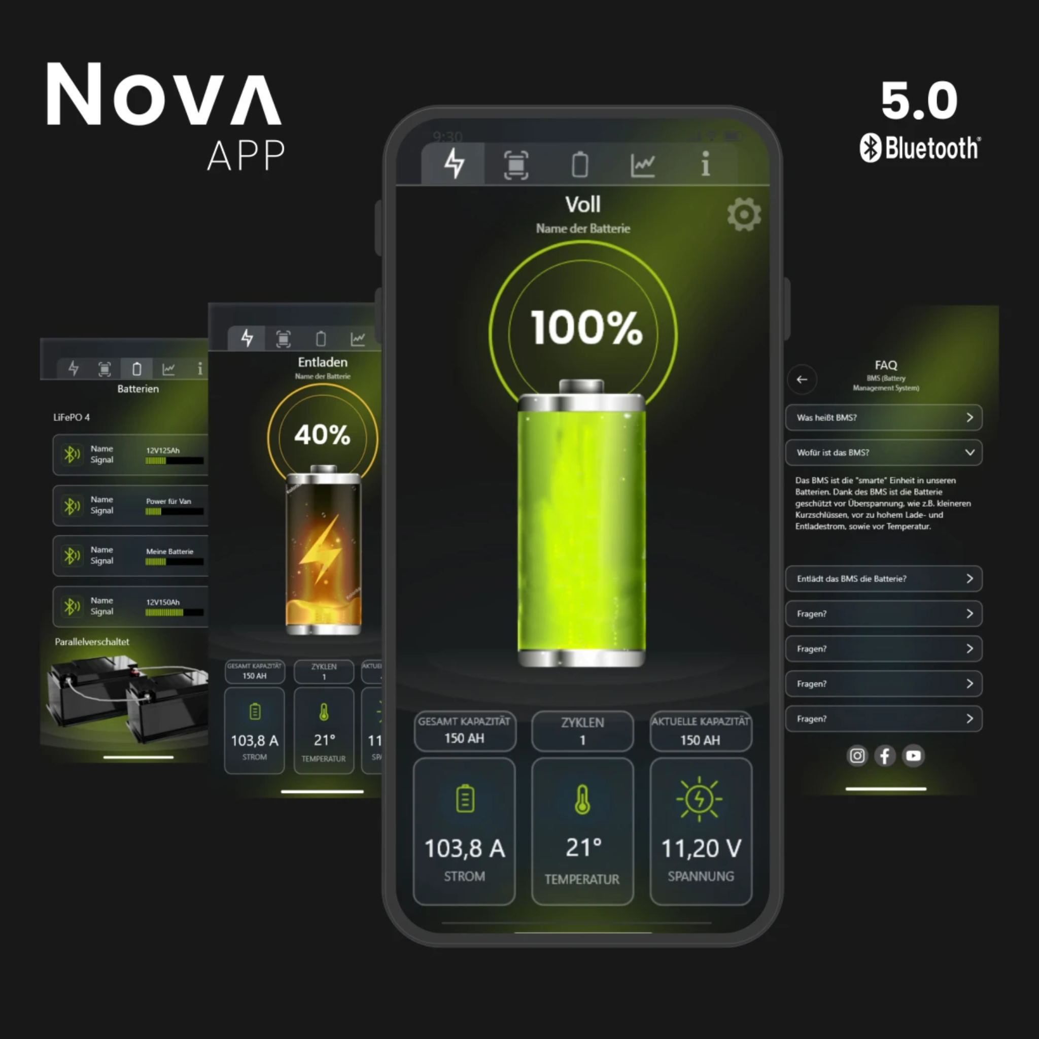 2 × Wattstunde Nova Core 150 Ah Lithiumbatterie – mit Bluetooth / BMS / Heizung & Einbau