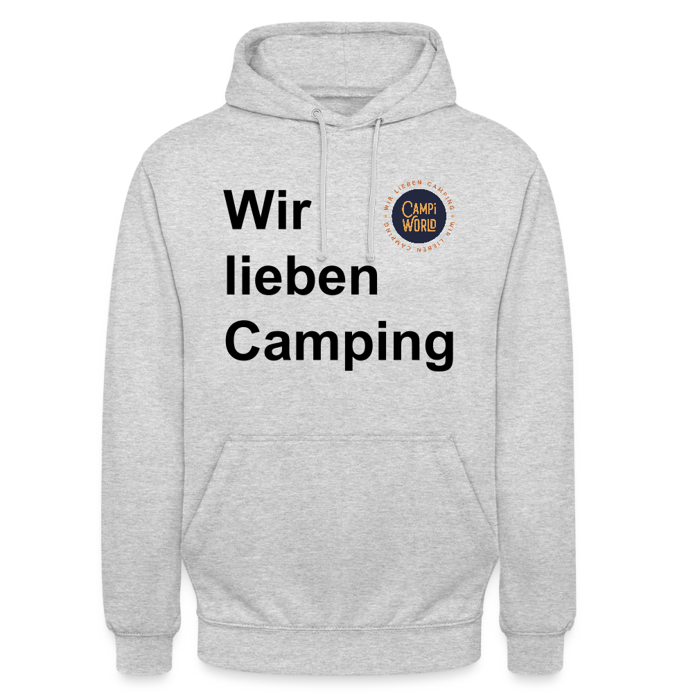 Unisex Hoodie "Wir lieben Camping" - Hellgrau meliert