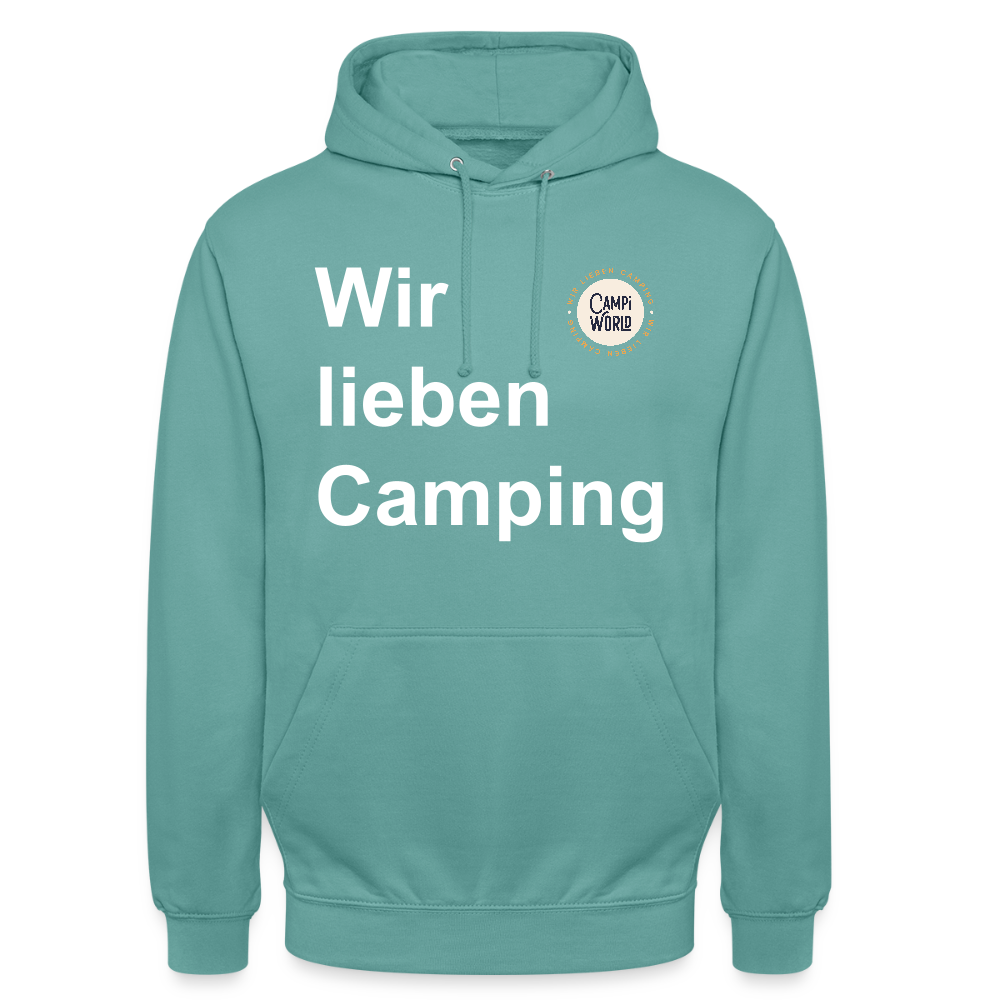 Unisex Hoodie "Wir lieben Camping" - Pastelltürkis
