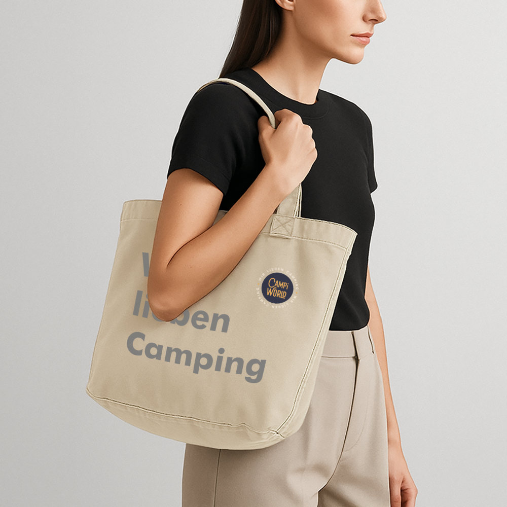 Vintage-Washed Shopper „Wir lieben Camping“ Rosa - Vintage Sand 
