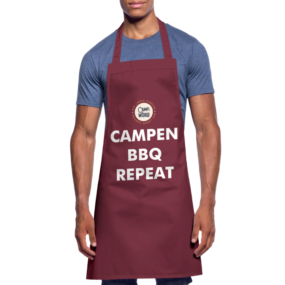 Kochschürze „Campen BBQ Repeat“ - Bordeaux