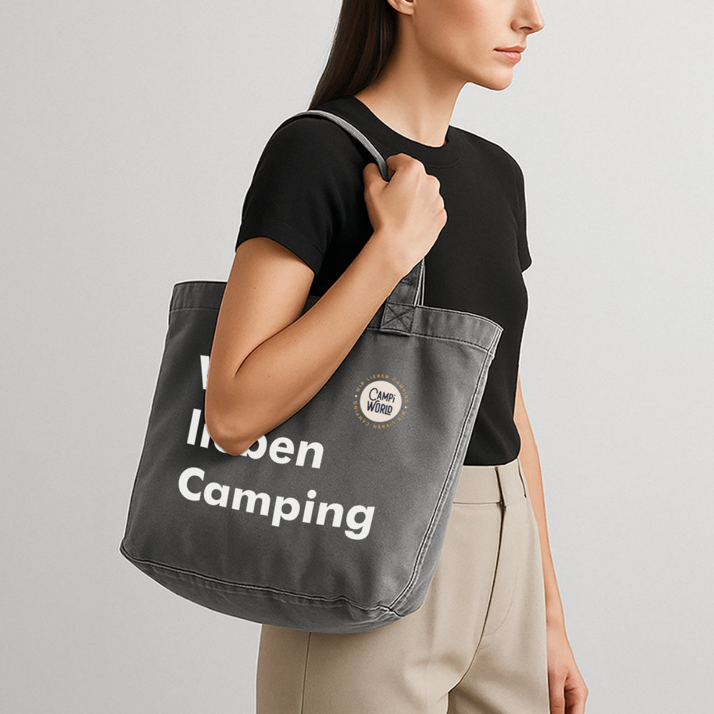 Vintage-Washed Shopper „Wir lieben Camping“ - Vintage Schwarz