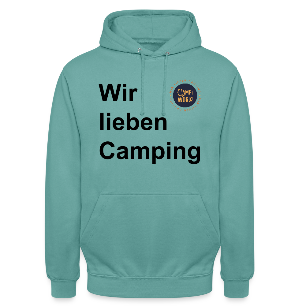 Unisex Hoodie "Wir lieben Camping" - Pastelltürkis