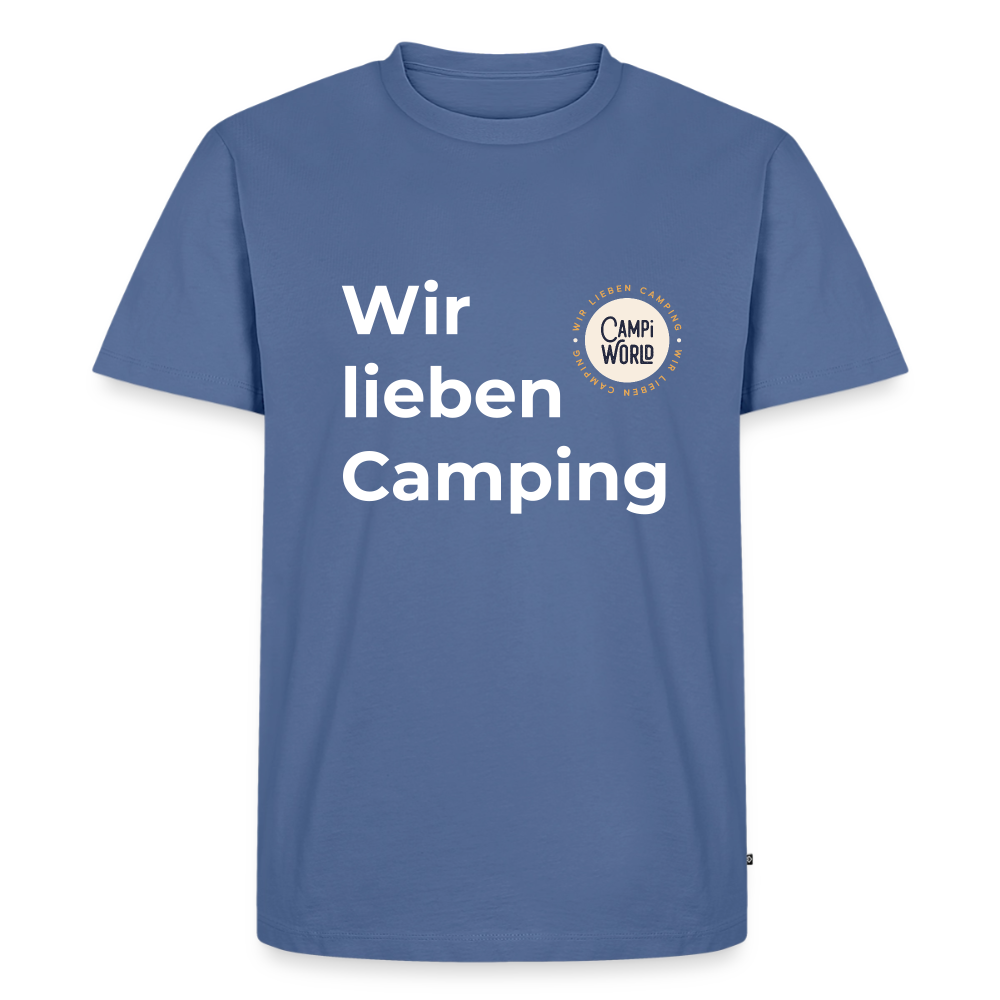 Premium Bio Shirt "Wir lieben Camping" - Taubenblau