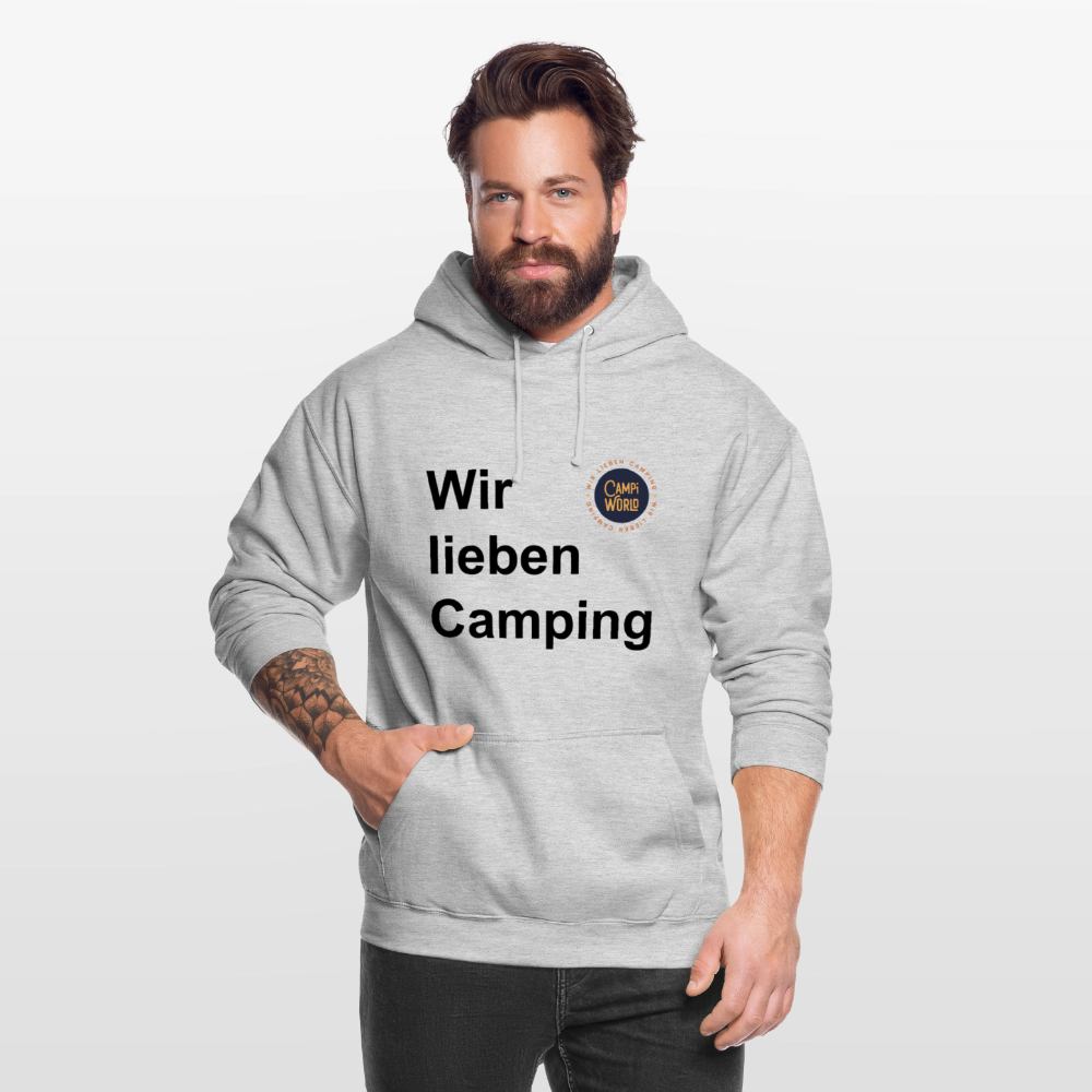 Unisex Hoodie "Wir lieben Camping" - Hellgrau meliert