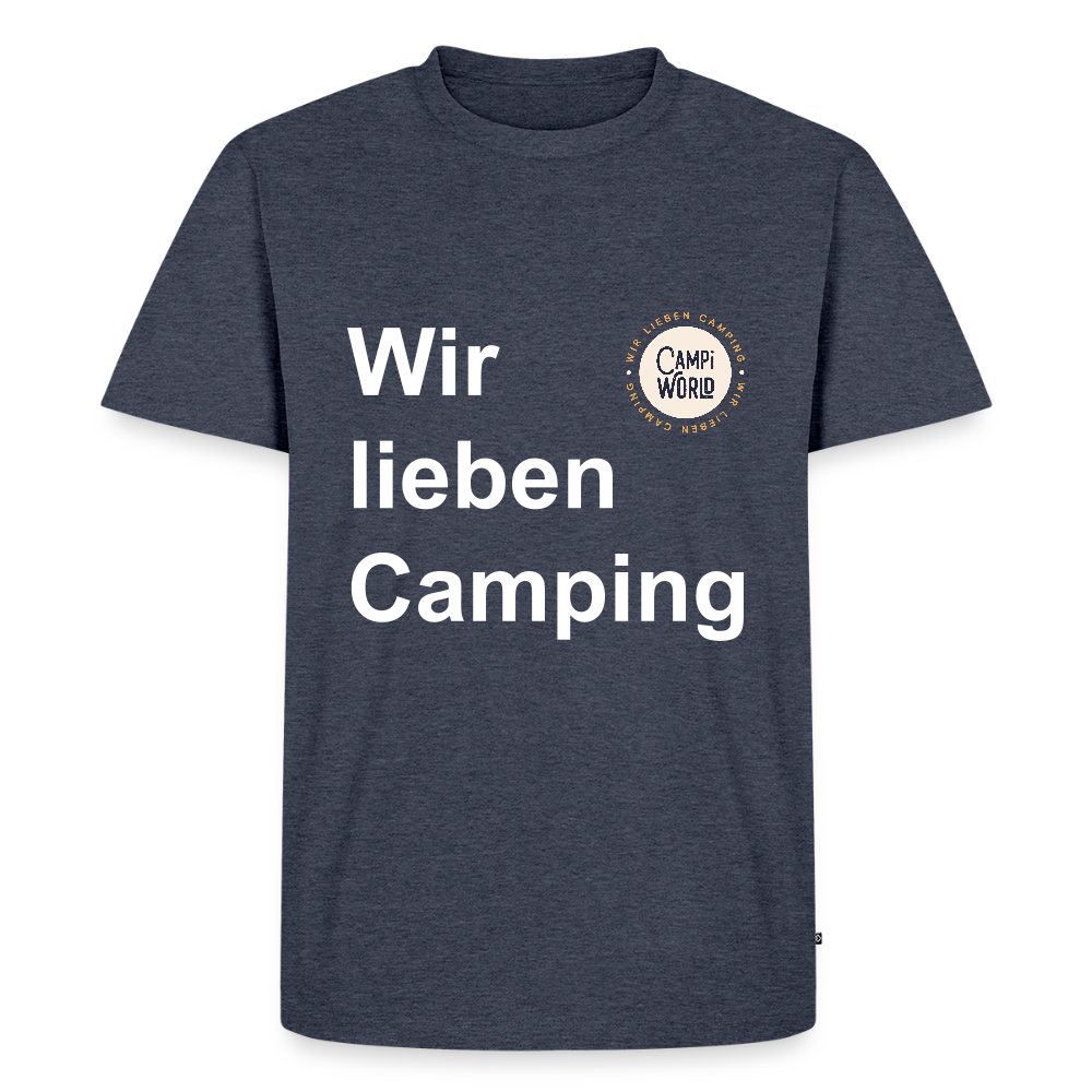 Premium Bio Shirt "Wir lieben Camping" - Jeansblau 