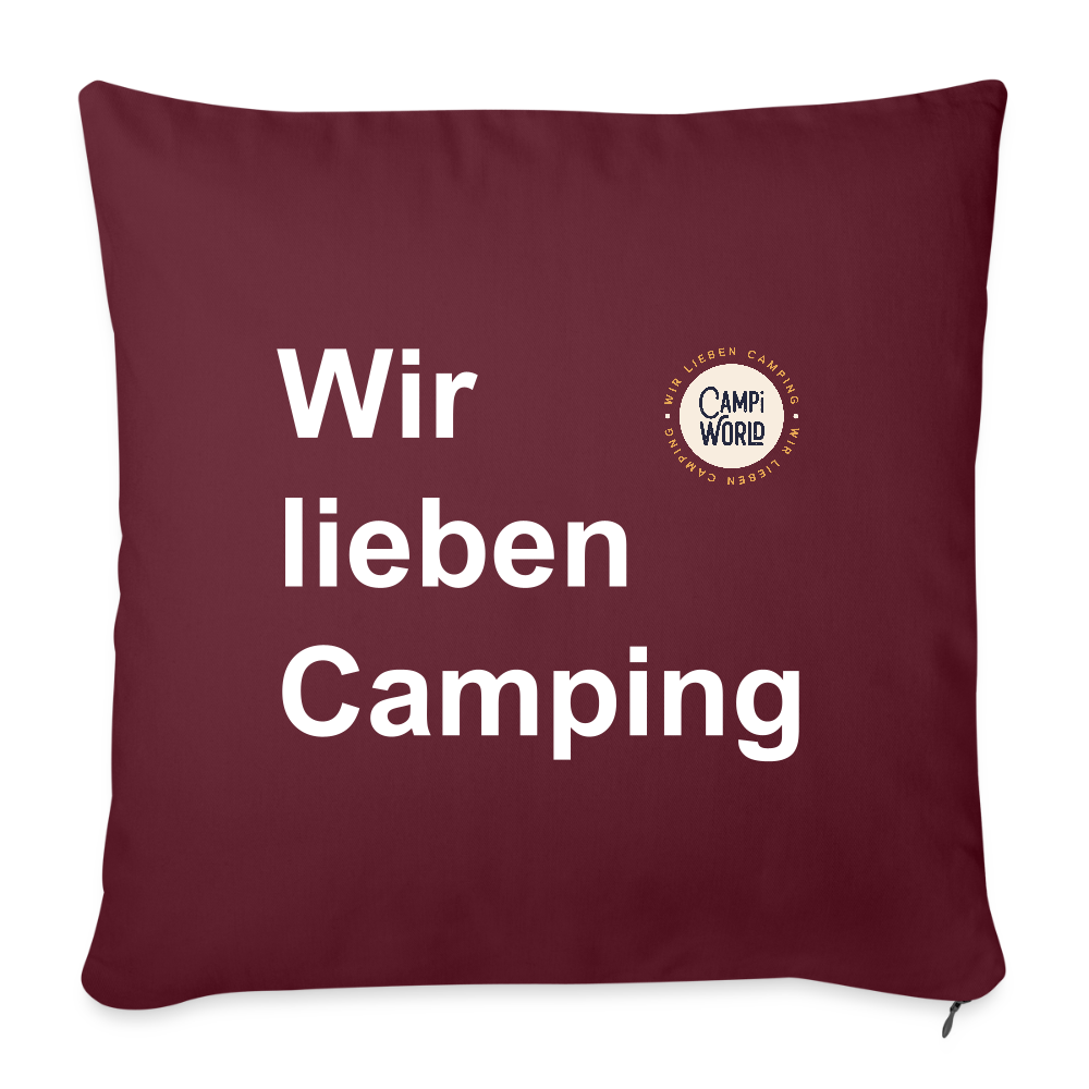 Sofakissen "Wir lieben Camping" mit Füllung 44 x 44 cm - Burgunderrot