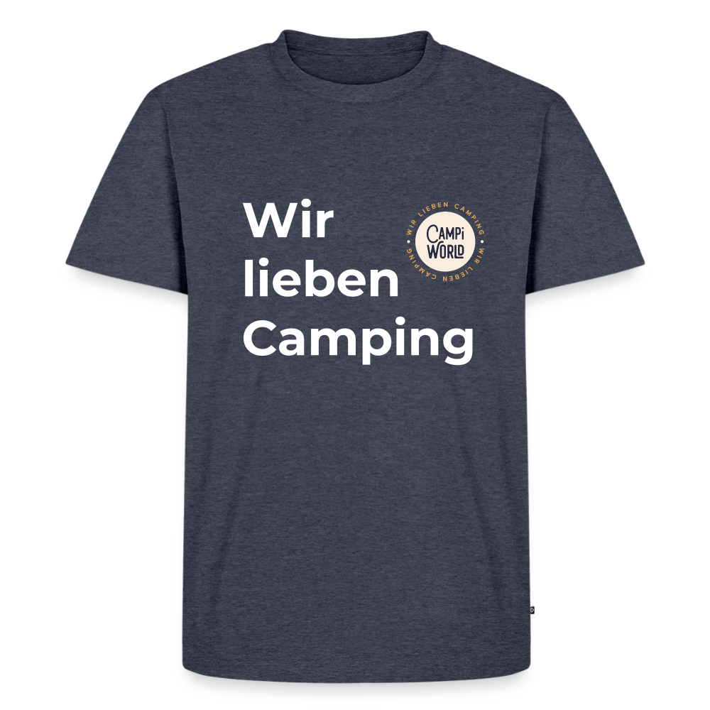 Premium Bio Shirt "Wir lieben Camping" - Jeansblau 