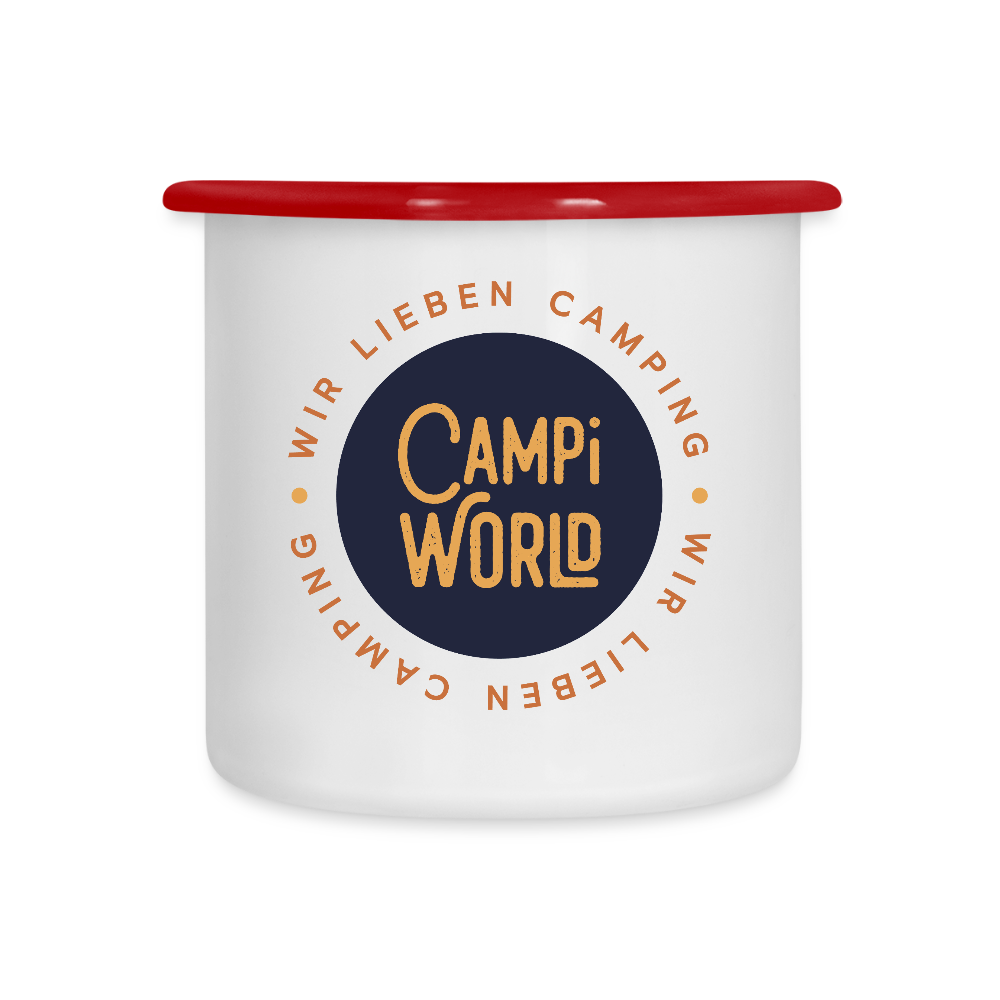 Emaille-Tasse "Campiworld" - Weiß/Rot