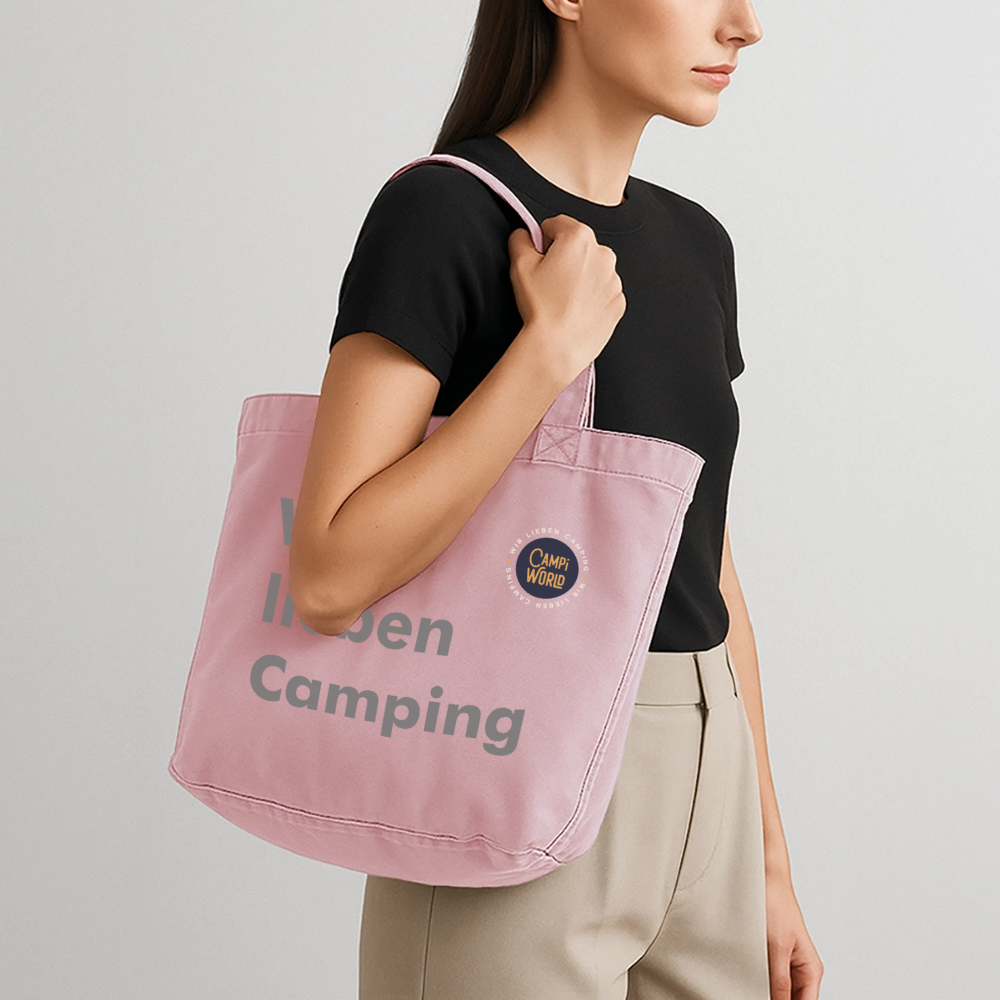 Vintage-Washed Shopper „Wir lieben Camping“ Rosa