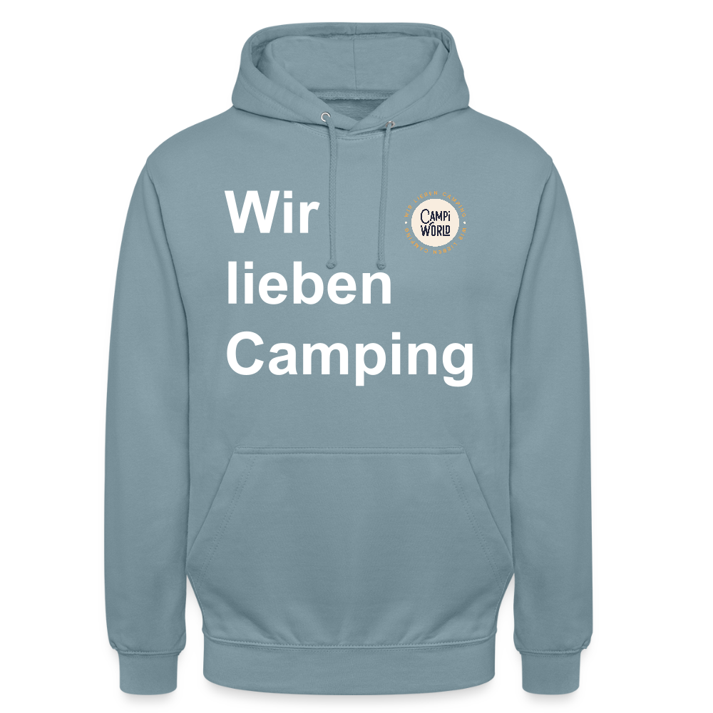 Unisex Hoodie "Wir lieben Camping" - Nebelblau