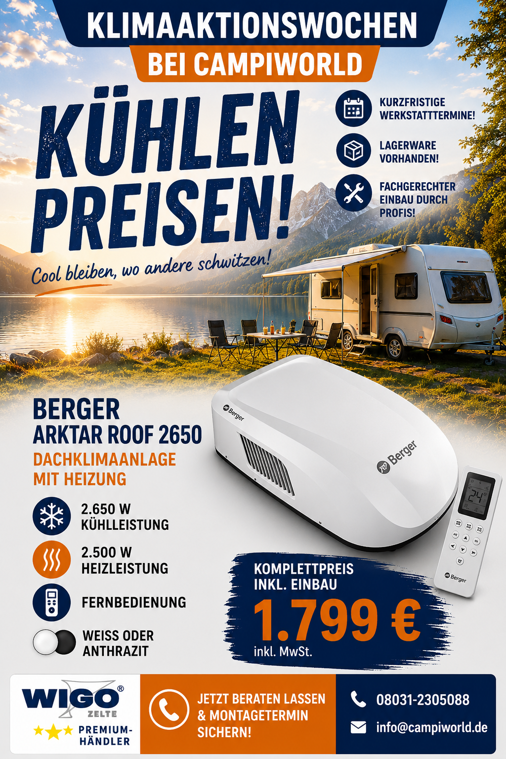 Dachklimaanlage Berger Arktar 2650W Roof inkl. Einbau