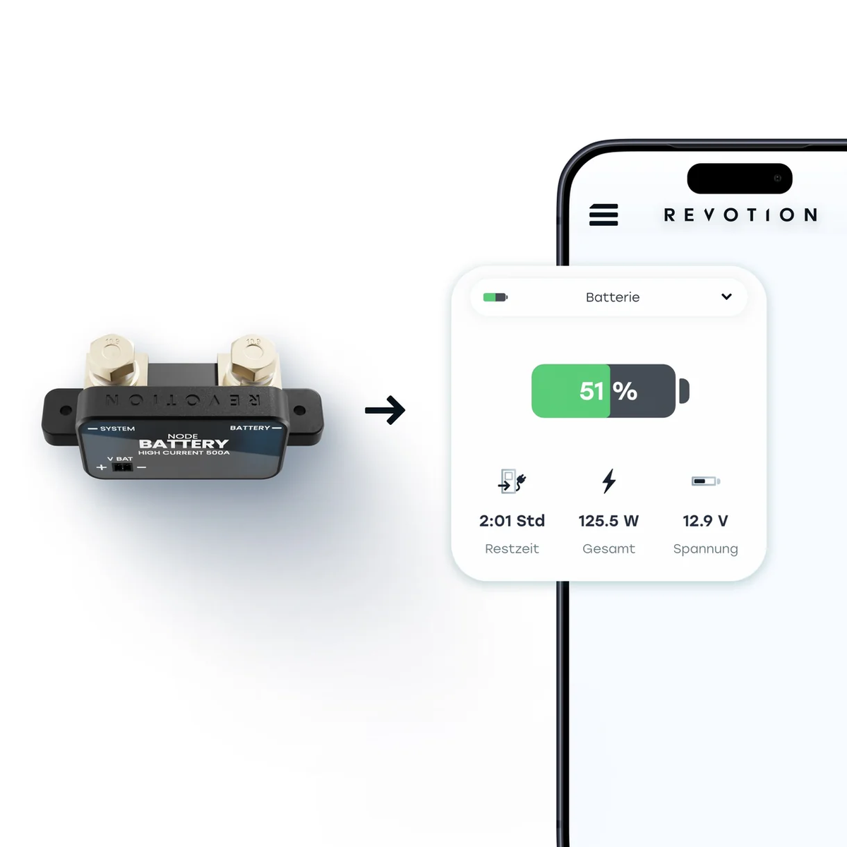 REVOTION NODE Battery High Current mit App-Anzeige