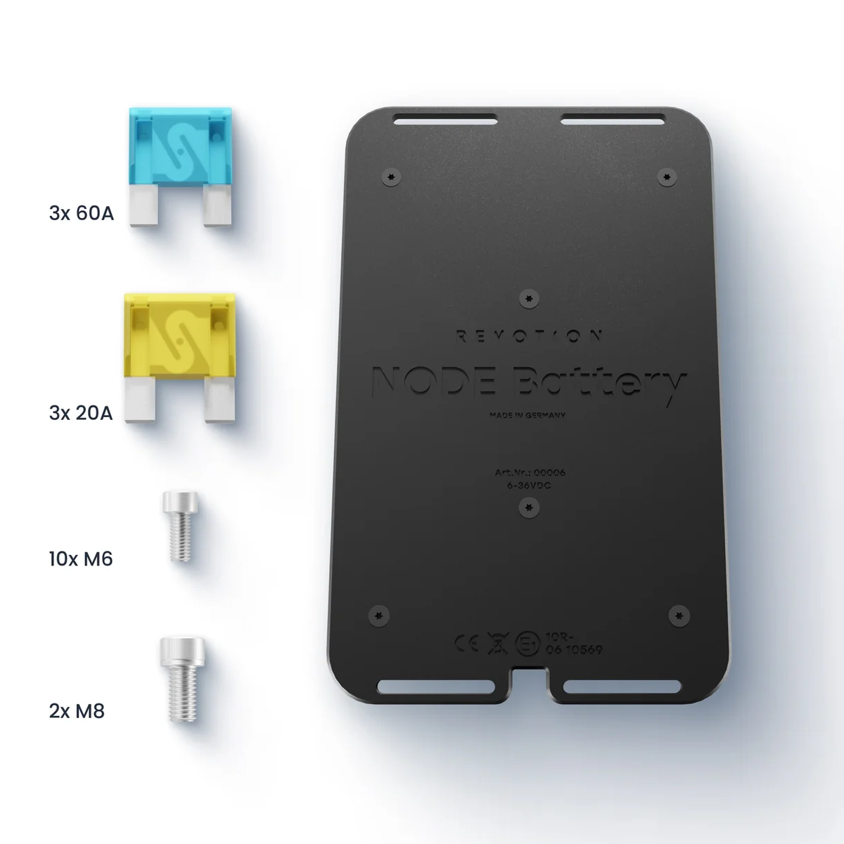 REVOTION NODE Battery Rückseite und Lieferumfang