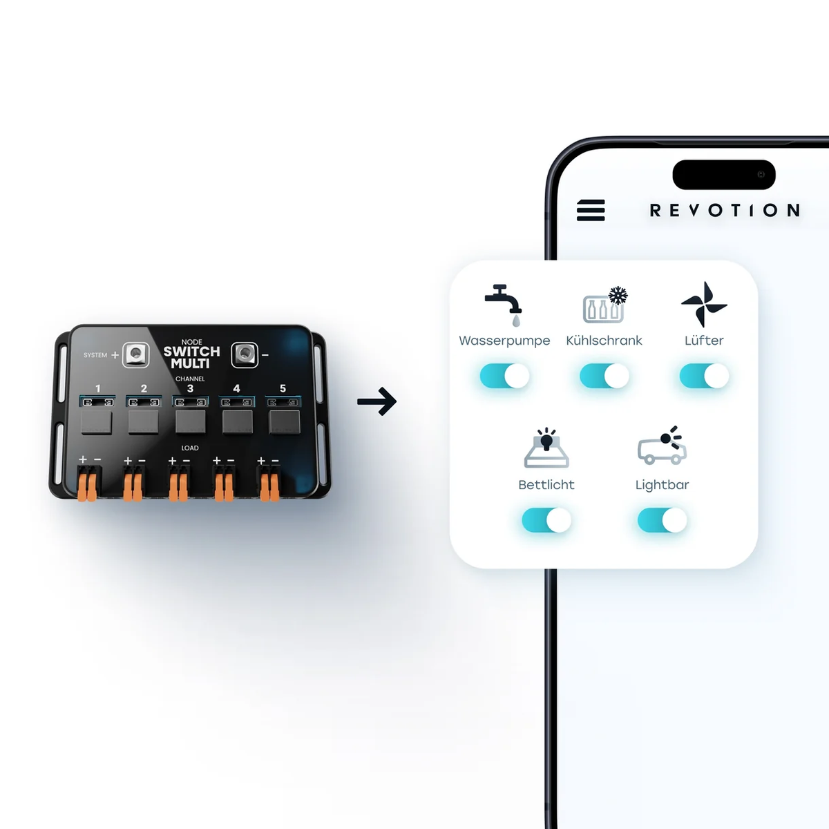 REVOTION NODE Switch Multi Steuerung in der REVOTION App